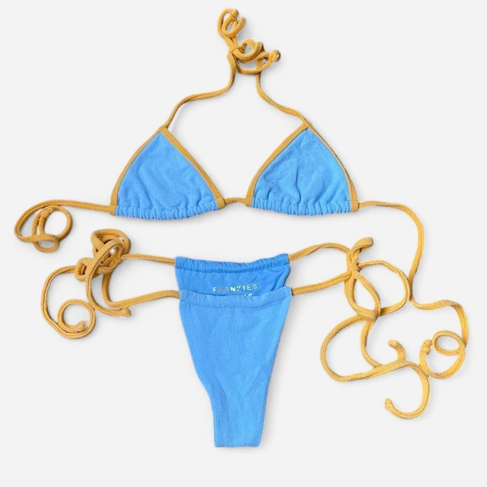 Frankies Bikinis Blue and Orange terry Bikini Set size XS good condition